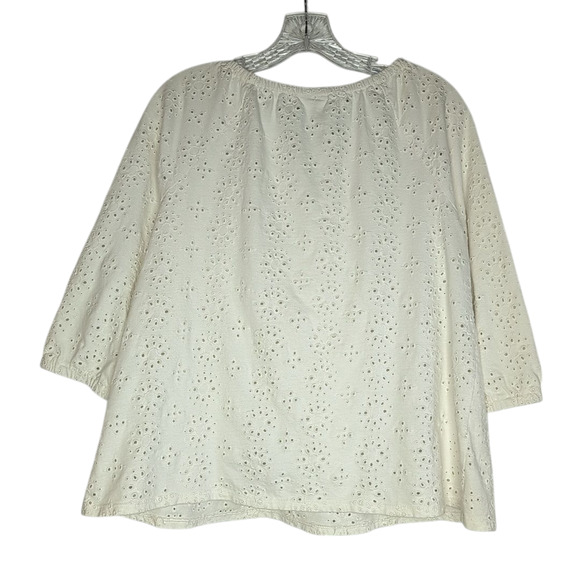 J. Jill Cream Cotton Knit Eyelet A-Line Blouse, size petite medium - Picture 3 of 10